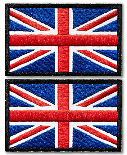 Anley Tactical Storbritannien flagga broderade lappar (2-pack) - 2 x 3 brittisk flagga militär uniform sömnad på emblem Patch - ögla och krokfästen fästes på taktiska hattar, plagg och redskap