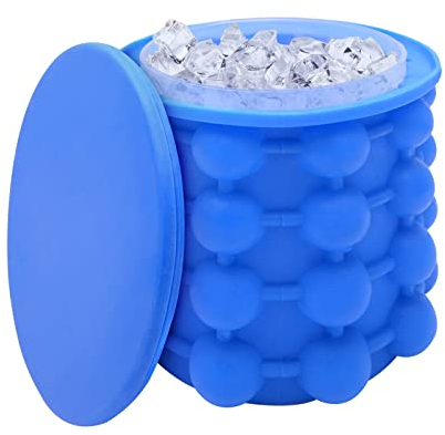 Silicone Ice Maker, Blue Large Silicone Ice Bucket, 2 in 1 Ice Cube Maker, Quick Cooling Ice Bucket Ice Cube Storage Bucket Ice Cube Making Mold for Party, Match, Picnic, Coctail