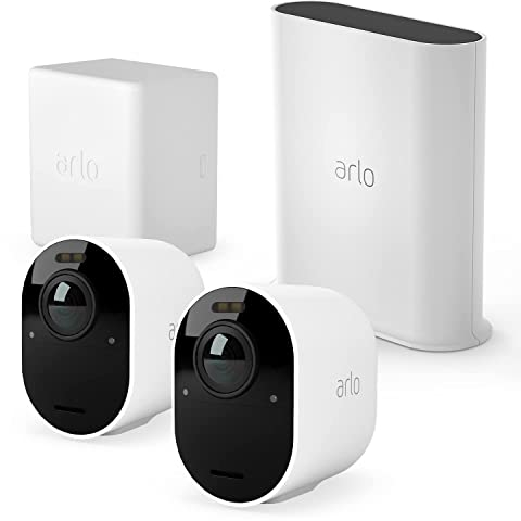 Arlo Ultra 2 Camera Surveillance WiFi Exterieure Sans Fil, 4K UHD, 180° Vision Nocturne, Sirène, Détection Mouvement, Audio Bidirectionnel, SmartHub Incluse, Inclus 90 Jrs Arlo Secure, 2 Caméras Blanc