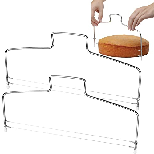 Zhenp 2 Stücke Kuchenboden Schneidehilfe, Doppelte Linie, Kuchenschneider, 32,5cm/17,8 Zoll, Leveler Kuchen Slicer, mit Edelstahl-Schneiddraht, Fachmann, Tortenschneider, zum Kuchenbacken