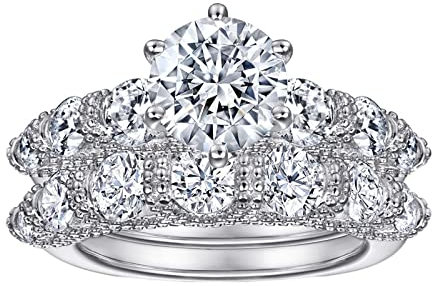 Lieson Verlobung Ring Damen Silber 925, Ehering Frauen Elegant Set 2 Ringe Rund 8x8mm Zirkonia Hochzeitsringe Silber Größe 57 (18.1)