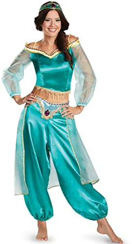 YEAJION Damen Prinzessin Jasmin Kostüm mit Zubehör Prinzessin Aladdin Cosplay Kostüm Bauchtanz Outfit Halloween Karneval Party Bühnenauftritt Kostüm für Erwachsene, XXL