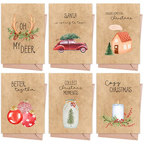 Weihnachtskarten mit Umschlag Set (12 Stück) - A6 Klappkarten für Weihnachten - Christmas Postkarte mit Umschlägen für deine Weihnachtsgrüße - Coole Weihnachtspostkarten mit und ohne Sprüche