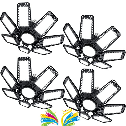 YIQIBRO LED-belysning, garage, 200 W, 4 st, E27/E26 deformerbar verkstadsbelysning med 7 + 1 justerbara paneler, 2 0000 LM superljus LED-taklampa för garage, källare, verkstad, lager, kontor