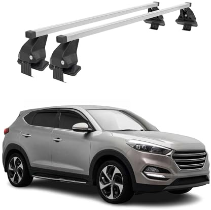 OMAC Menabo Dachträger für Hyundai Tucson 2016-2021 Stahl Silber | DIN 75302:2019 & ISO/PAS 11154:2006 geprüft, Abschließbar, City-Crash-getestet, bis 50 kg Traglast, Querträger, Grundträger