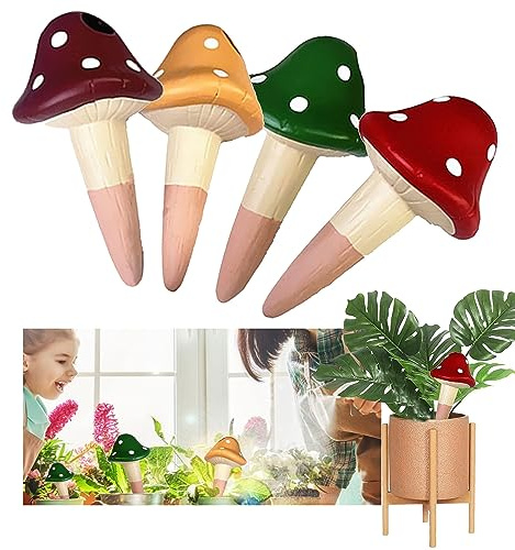 4PCS Autorriego para Macetas, 150ml Bolas de Riego para Plantas Bonita Forma de Seta Kit Riego Plantas Vacaciones Cerámica Autoriego Macetas Gotero de Plantas para Interiores y Exteriores