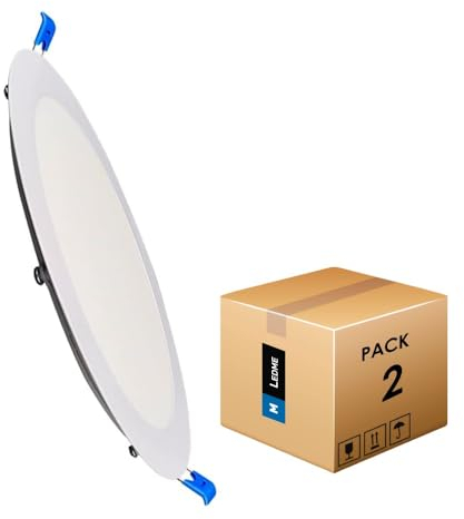 M Ledme - Pack 2, Downlight LED 220mm 20W, 2000 lumen, Pannello Rotondo Extra Piatto, Colore Luce Fredda (6000k), Taglio Standard 205 mm, Driver incluso, LM5551.