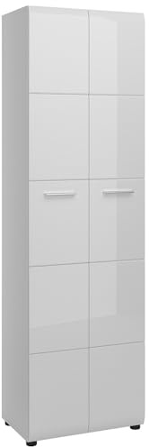 Lomadox Garderobenschrank Flurschrank schmal mit Kleiderstange ausziehbar in weiß Hochglanz