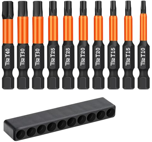 drado 10 stück Torx Bits Set, Magnetischer S2 Stahl 1/4Torx Schraubendreher T10 T15 T20 T25 T30 T40, mit Spender-Box(50mm)