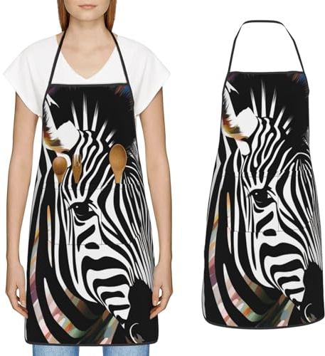 YoupO Kochschürze mit abstraktem Tier-Zebramuster, mit großen Taschen, Küchenschürze, wasserdicht, Arbeitsschürze für Männer und Frauen, Weiss/opulenter Garten, Einheitsgröße
