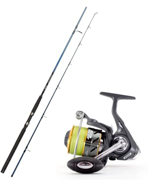Pilk-Set: Okuma Steckrute Baltic Stick Länge 2,40m Wurfgewicht -180g + James Cook Rolle Alu Pro CO 3500 Braid + Angelschnur Meeresangeln Norwegenangeln Meerescombo