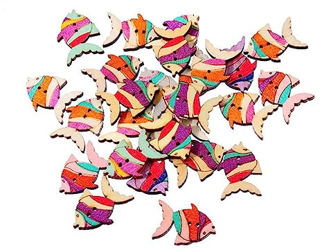STOBOK 50stücke Fischform Holzknöpfe Bunte Knöpfe Für Nähen Scrapbooking Und Basteln Zufällige Farben Für Junge Mädchen Und Hochzeitsdekoration