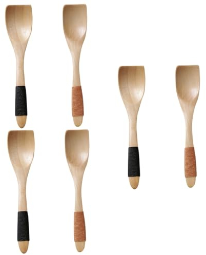 Cabilock 6 Piezas cuchara helado cucharas soperas mango largo cucharas para café vajilla helados cubiertos madera cuchara postre madera Miel cucharada helado Asia