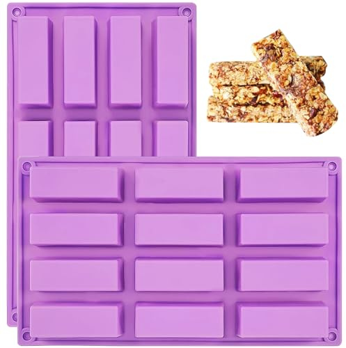 YXHZVON 2 Stk Müsliriegel Backform Silikon 12 Mulden Rechteckige Seifenform | Antihaft-BPA frei Schokoladenform und Spülmaschinenfest, 29.5 x 17 x 3cm (Lila)