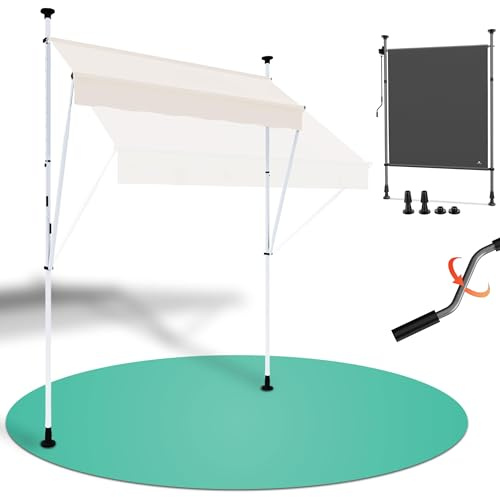 Strattore Klemmmarkise/Balkonmarkise 350 cm Breit Sonnenschutz Markise - ohne Bohren - Manuell einziehbar 200 cm Stofflänge - für Balkon, Terrasse, Garten - Beige