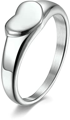 Lieson Verlobungsringe Damen Edelstahl, Poliert Herz 7MM Freundschaftsringe Eheringe Hochzeitsringe Partnerringe für Damen Silber Gr.57 (18.1)