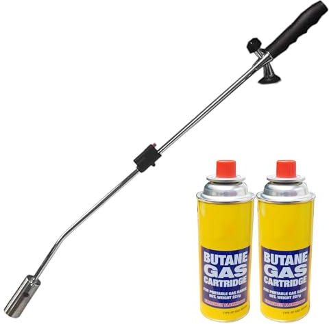 Dapetz ® Gas Powered Weed Burner Blaster Torch Wand with Auto Ignition Weed Burner Gas Weed Killer with Adjustable Flame Thrower for Plant Moss Garden 80cm + 2 Butane Gas Canister