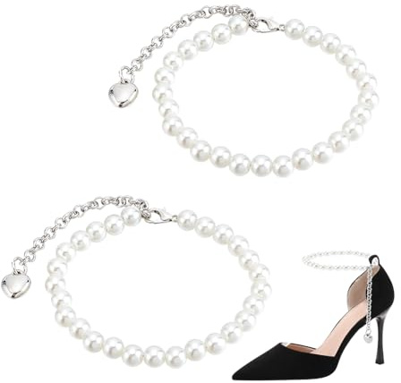 PH PandaHall Pear Shoe Straps Beaded Shoe Laces for Holding Loose High Heel Shoes, Detachable Anklets Shoelace Accessories Replacement Ankle Straps for Heels, 1 Pair