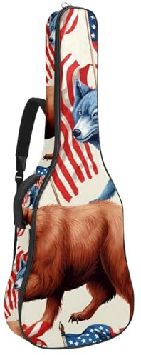 Custodia per chitarra acustica, impermeabile, per chitarra da 40/41/42 pollici, con scomparto portaoggetti, animali della bandiera americana, Multicolore, 42.9x16.9x4.7 in, Borsa per chitarra