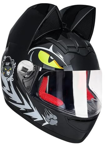 Motorradhelm mit Katzenohren, Integralhelme mit Visier, Motorcross-Helme, ECE-Zulassung, für Erwachsene, Männer und Frauen, Vier Jahreszeiten I,L57-59CM