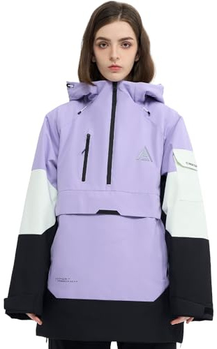 HIGH EXPERIENCE Ski Jacket Snowboard Anorak Coat Pullover Baggy Snow Hooded Insulated Hoodie Waterproof Warm for Women Men (US, Alpha, Medium, Regular, Regular, Black-Purple)