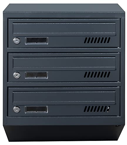 Mehrfamilienhaus 3er GDS Euro Anthrazit RAL 7016 Briefkastensysteme Briefkastenanlage Wandbriefkasten Postkasten