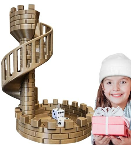 BommFu Würfelturm Schlosstreppe | Würfelturm Im Mittelalter Stil | Premium Würfelturm Für Tabletop Spiele | Würfel Rolltablett Turm - Harz Würfelturm Schloss Ornamente Für Die Heimbar Dekoration