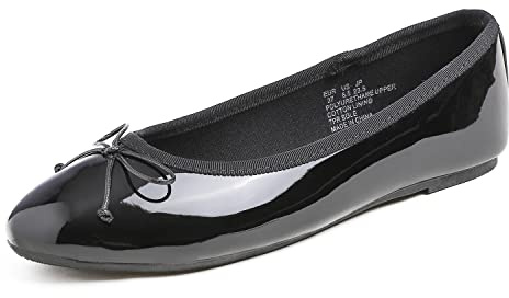 FEVERSOLE Women's Macaroon Colorful Memory Foam Cushion Insock Patent Ballet Flat Black Size 10 M US