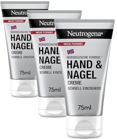 Neutrogena Hand & Nagel Creme (75 ml), feuchtigkeitsspendende Handcreme mit 4-in-1 Pflege für schöne Hände & Nägel, schnell einziehende Hautpflege mit Panthenol & Glycerin (Packung mit 3)
