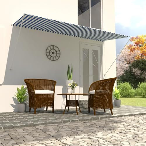 ShGaxin Einziehbare Markise, Markisen für Terrassen, Außenmarkisen, Terrassen, Vordächer für Fenster, 300 x 150 cm, Blau und Weiß