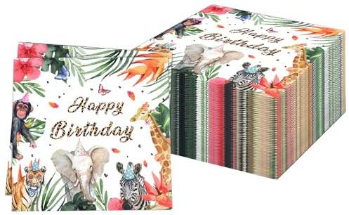60Pcs Serviettes Jetables de Table pour Fête Hawaï et Anniversaire, Style Animalier Jungle Été Forêt, Papier Vert Décoratif pour Cocktails et Dîner, 33x33cm