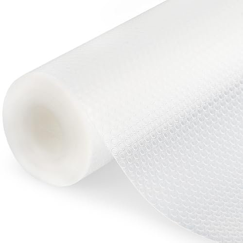 HAUSPROFI Tappetino antibatterico per frigorifero, 44 x 600 cm, materiale EVA di alta qualità, antiscivolo e ritagliabile, inserto per cassetti, frigorifero, inserto per armadio, bianco trasparente