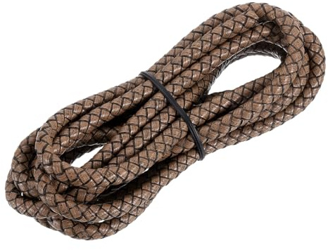 QUARKZMAN Corda in Pelle Intrecciata, Corda in Pelle Rotonda per Creare Bolo Tie, Gioielli, Collane, Braccialetti, 6mm X 2M, Marrone Retro