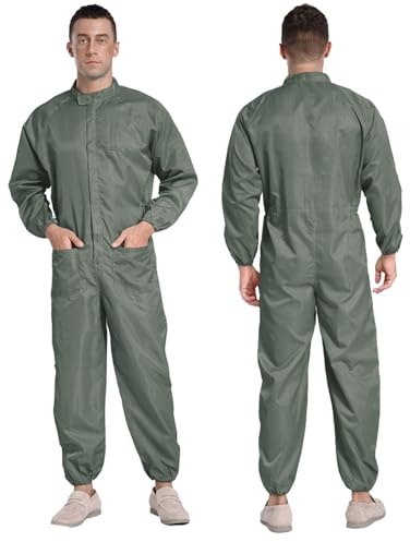 Xnihocha Men's Long Sleeve Protective Coverall Suit Anti-Static Dustproof Boiler Suit Uniform Workwear Gray L