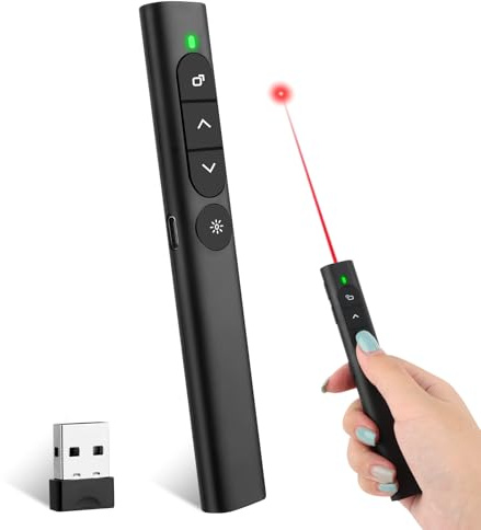 Presentation Clicker,2.4GHz Powerpoint Fernbedienung via USB Empfänger,Rot Pointer für Präsentationen mit Stiftclip,Wireless Presenter mit Laserpointer
