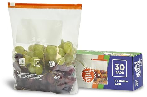 2Cee Essentials Medium Slider Ziplock Bags (30pcs, ½ Gallon / 2.25L) – Reusable Freezer Bags for Meal Prep, Food Storage, Sandwich, & Snacks – Leakproof, Heavy Duty, BPA-Free, Resealable Plastic Bags