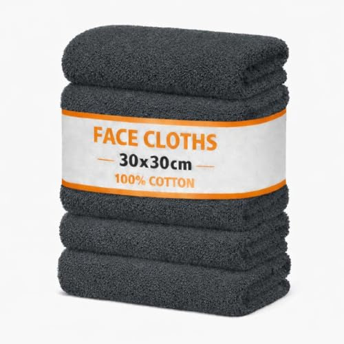 Symphony Flannel Face Cloth Ultra Gentle Face Towels for Sensitive Skin-Reusable Facial Cleansing Washcloths for Unisex Adult Spa Gym Sport Beauty, Premium Quality Cotton (30x30 Cm) (6, Grey)