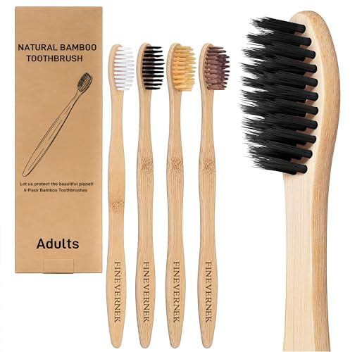 Spazzolino da Denti in Bambù, 4 Pezzi Spazzolino Denti Legno,Spazzolino di Bambù Naturale 100% Senza BPA,Biodegradabili,Spazzolini Bamboo con Carbone Adatto Morbide per Adulti Bambini