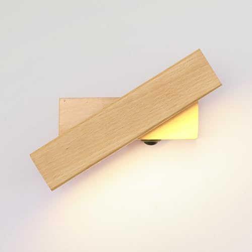 Schindora LED Aplique Pared Interior De Madera,4W 3000K Apliques Pared Dormitorio Con Switch,360° Rotable Moderno Lampara Pared Para Cabecera De Cama, Pasillo, Sala De Estar,21Cm