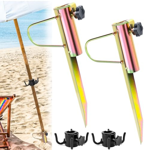 NCTNCX Sonnenschirm Erdspieß 2 StüCk Rasendorn Sonnenschirmhalter Mit Haken Schirmhalter Boden FüR Sonnenschirme Mit 20-35mm Geeignet FüR Strand,Gras,Sand