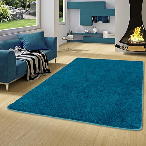 Snapstyle Luxus Hochflor Teppich Milano Petrol - 100% Polypropylen, ca. 43 mm Florhöhe, weich & pflegeleicht, schadstoffgeprüft, ideal fürs Wohnzimmer, Schlafzimmer, Flur - gemütlich & modern