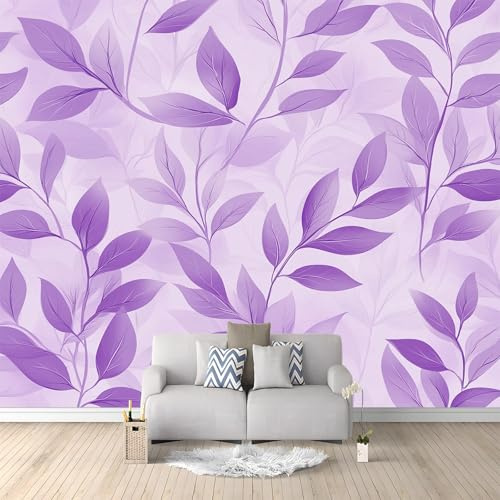 WHUOEUCO Papel Pintado Murales Hojas De Plantas De Flores Moradas 350x256 cm Murales Papel Tapiz Efecto 3D, Para Comedor, Salón, Dormitorio, Fondo De Tv Pared Fotomurales Decoración