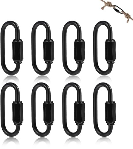 Nevoluxer 8 Moschettoni a Forma di D, Moschettoni Neri Resistenti 42x20mm, Moschettone Arrampicata per Campeggio, Escursionismo, Zaini e Portachiavi