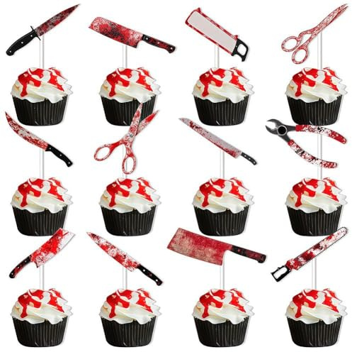 Brxmpn Lot de 12 Décorations De Gâteaux d'halloween en Forme De Couteau Sanglant
