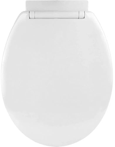 Universal Soft Close Toilet Seat Oval White Plastic Bathroom WC Lid with Quick Release & Easy Fitting (White)