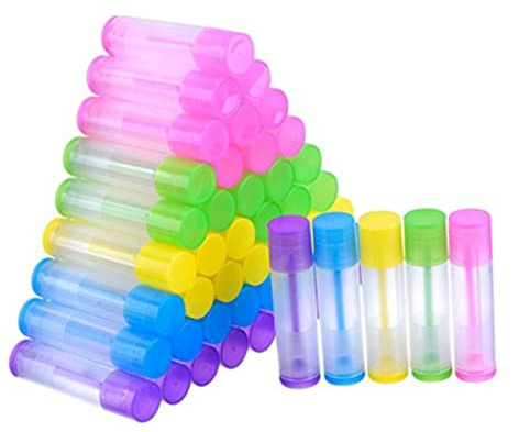 Healvian 50stücke Diy Lippenbalsam Behälter Transparente Lippenpflegestift Hülsen Mit Passendem Boden Langlebige Kunststofftuben Für Lippenstifte Balsame Lotionen Farbige Kappen in Farben