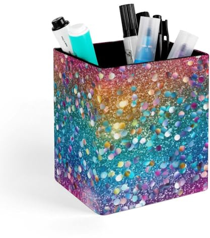 WAFICAC Regenbogen-Glitzer-Stiftehalter für den Schreibtisch, Stiftehalter aus Leder, Aufbewahrung, Schreibtisch-Organizer, Make-up-Pinselhalter für Büro und Schule