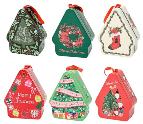 Scatole natalizie – 6 scatole portaoggetti, contenitori in latta con coperchio, materiale per alimenti, ideali per cioccolatini, fondente, noci, regalo per bambini, famiglia, studenti
