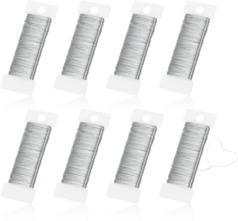 8 Rollen Basteldraht Dünn 0,3mm x 400m, Blumendraht Draht zum Basteln Schmuckdraht Silber, Wickeldraht Floristendraht Basteldrähte für Handwerk Floristik Schmuckherstellung Weihnachtsdeko (à 50 Meter)