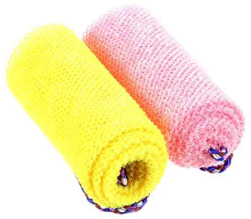 Sewroro Lot de 2 Serviettes Exfoliantes Dos en Filet de Lavage Africain Éponges de Résistantes et Légères pour Bain Gommage Corporel et Usage en Voyage Couleurs Rose et Jaune